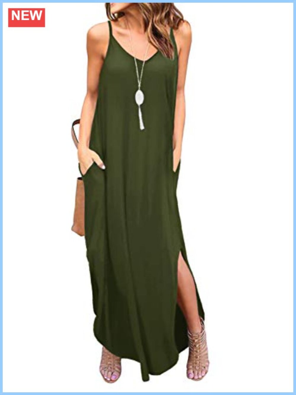 Rayon Spandex Sleeveless Loose Fit Backless Cami Maxi Dress with Pockets